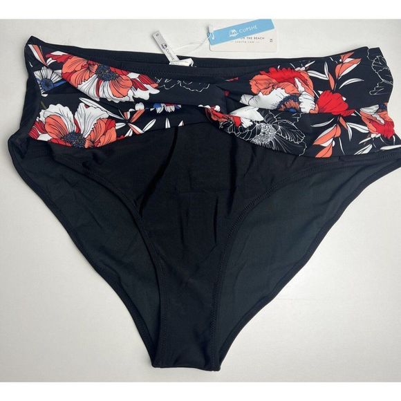 Cupshe Floral Twist Front Wrap‎ Bikini Bottoms Black NWT SIZE 3XL - Picture 1 of 8
